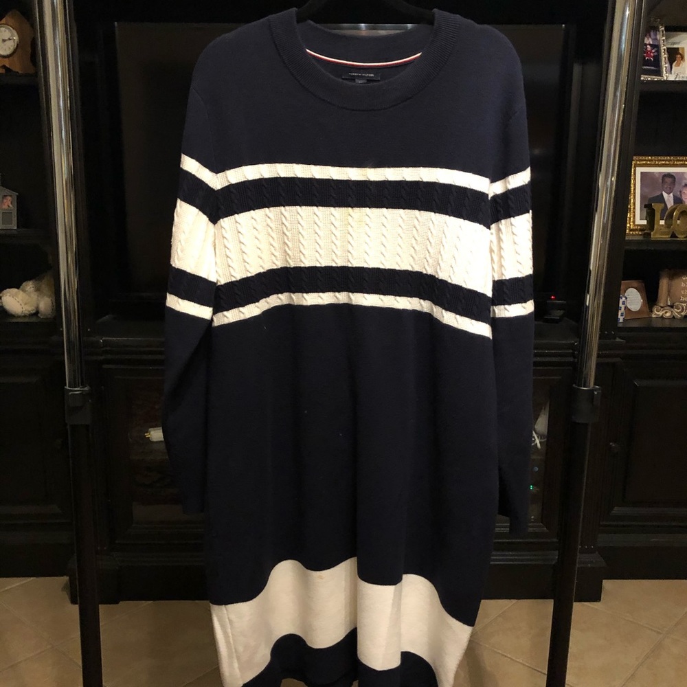 BEAUTIFUL Blue and White Sweater Dress